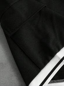 Aesthetic Post 男士T恤套装，撞色条纹罗纹下摆，背面印有大号数字，休闲学院风，宽松版型 - 黑色 - 查看 4