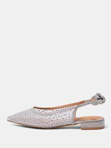 CUCCOO HITCHD Women Shoes Summer And Summer New Fashion French Mesh Rhinestone Pointed Flat Sole Shoes,Bow With Slip-On, Comfortable And Elegant, Versatile And Not Tired Of Feet, Silver Hot Rhinestones Are Very Beautiful Summer Shoes Wedding Shoes Bride Shoes - Silver - View 9
