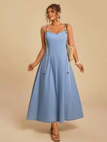 Travachic Plus Size Casual Sleeveless Denim Dress - Medium Wash - View 3