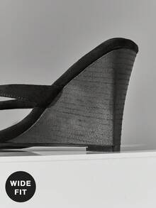 SHUZIA Sandal đế xuồng dáng rộng tối giản bằng da lộn giả, dành cho nữ. - màu đen - Xem 6