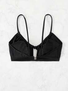 Swim DD+ Women's Summer Beach Solid Color Spaghetti Strap Bikini Top - Black - View 2