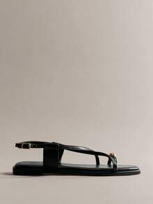 Hauture 女士时尚休闲方头系带人字凉鞋，镀金装饰 - 黑色 - 查看 2