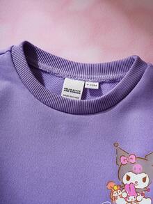 HELLO KITTY AND FRIENDS | SHEIN 女婴卡通印花短袖T恤和裤子套装 - 紫色 - 查看 3
