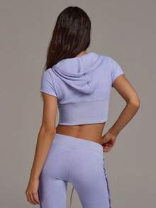 Athîral Women's Summer Casual Zip-Up Hoodie And Flare Pants 2 Pieces Set - Purple - View 2