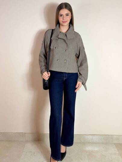 Aless PB 女式休闲宽松千鸟格纹夹克