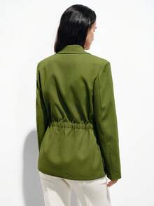 Aveloria Modichic Fashionable Commuter Versatile Daily Wear Faux Linen Elegant Waist Cinched Long Sleeve Blazer - Green - View 7