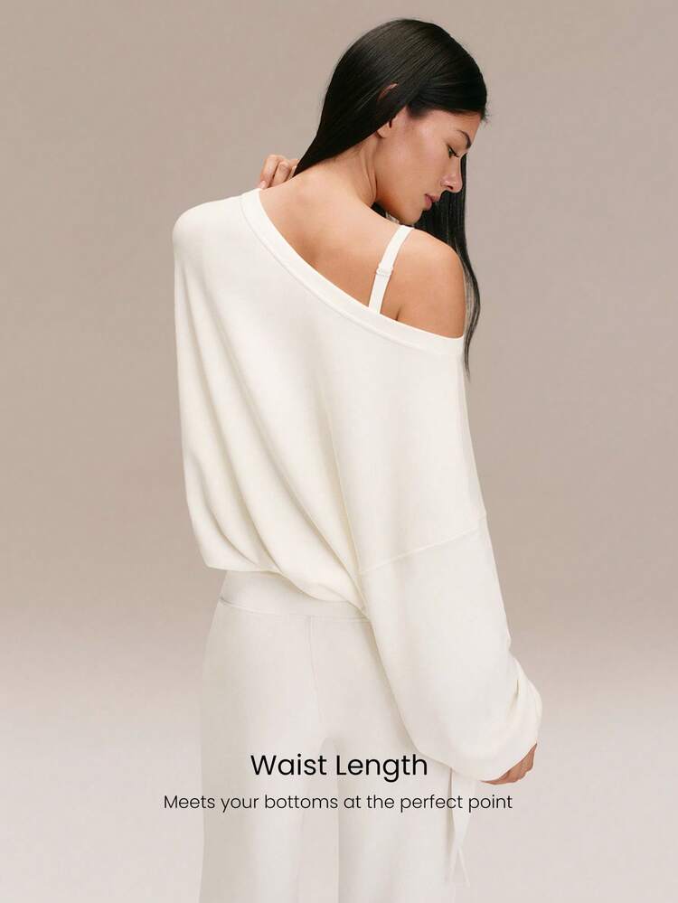 SoftCalm Modal Own Your Flow Soft Silky-Smooth Breathable Waist Length Adjustable Drawstring Hem One-Shoulder Pullover Sweatshirt Daily Casual Wear