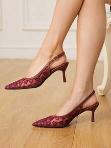 CUCCOO HITCHD Spring And Autumn Burgundy Mesh Embroidered Sequin Pointed Toe Thin Heels Sexy And Elegant Women's High Heels Shoes - Burgundy - View 4