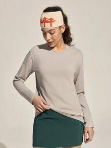 SHEIN In My Nature Women's Round Neck Letter Print Casual Versatile Daily Outdoor Long Sleeve T-Shirt - Light Grey - View 5