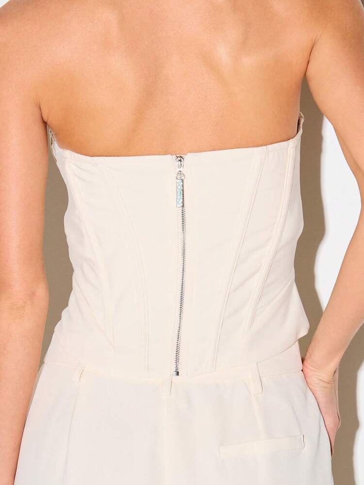 KIZN Strapless Cream Corset Top With Structured Boning
