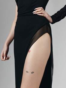 OverBlushhh Đầm maxi nữ lệch vai tay dài xếp ly ôm sát xẻ tà cao, phối lưới xuyên thấu, chất liệu crepe co giãn, màu đen, thích hợp cho dạ hội, đám cưới, tiệc tối, mùa xuân. - màu đen - Xem 4