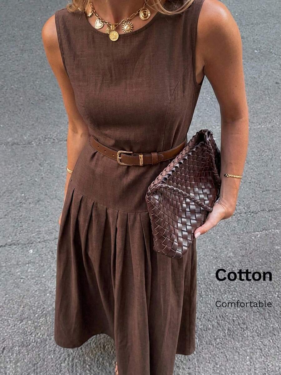 Editum Đầm dài nữ kiểu dáng thanh lịch, màu trơn, chất liệu 100% cotton, mềm mại, thoáng mát như vải lanh, phù hợp cho đi làm hàng ngày, công sở và nhiều dịp khác.