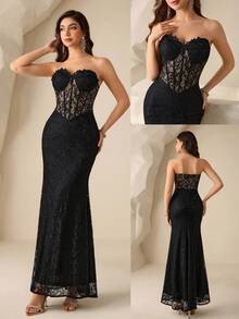 Coutiva Vestido de noche de lujo, vestido formal de alta gama, vestido elegante y chic - Negro - Ver 3