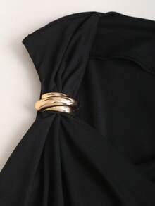 Sweetra Y2K Sexy Metal Buckle Versatile Commute Wide Leg Jumpsuit - Black - View 4