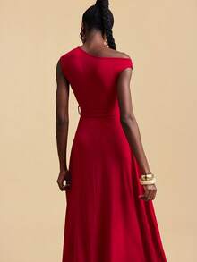 Travachic Elegantes Kleid mit schräger Schulter und ärmellos - Rot - Übersicht 3