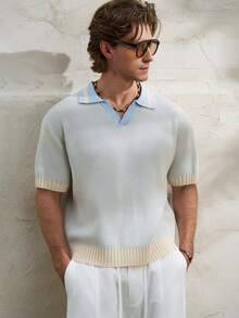 Airaco 夏季庆典复古风浅蓝色渐变针织Polo衫，男士舒适海滩度假装扮 - 淺藍色 - 查看 5