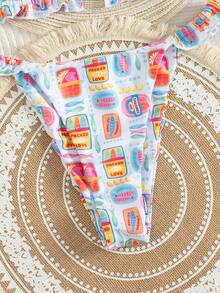 Swim Mod 趣味卡通印花露背沙滩度假比基尼，彩色涂鸦印花两件套泳衣，春夏款 - 彩色 - 查看 6