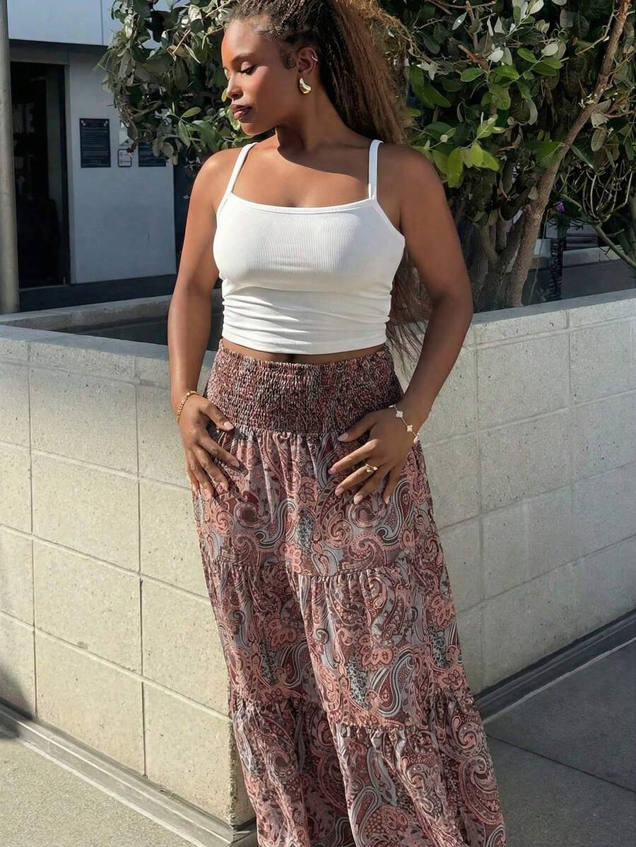Tyla Gomez 女士波西米亚风印花裙,休闲夏日假日日常穿着 - 鏽棕色 - 查看 1