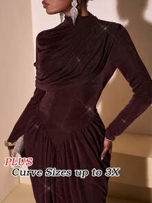 Veslaya Nouvelle robe maxi élégante à manches longues, taille cintrée, en tissu brillant marron, pour le printemps/été. Convient pour les occasions comme les rendez-vous, les fêtes, les galas, la Saint-Patrick, le style western, nomade, les anniversaires, les remises de diplômes, les étudiants, le quotidien, les vacances, la croisière, la plage, le bronzage, le streetwear, les invités de mariage, les déplacements, les brunchs, l'aéroport, le style Y2K, le vintage. Grandes tailles. - Tabac - Voir 3