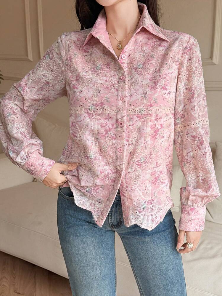 Women's Elegant Floral Print Blouse, Spring/Summer