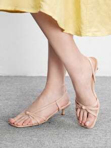 CUCCOO BIZCHIC 女士鞋履 春夏新款杏色细条纹露趾中跟凉鞋 简约时尚舒适 日常百搭通勤凉鞋 女鞋 - ~杏 - 查看 5