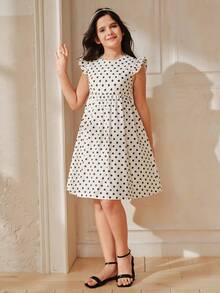 Anewsta Đầm chữ A chấm bi màu sâm panh cho bé gái, mùa xuân/hè - Màu be - Xem 4
