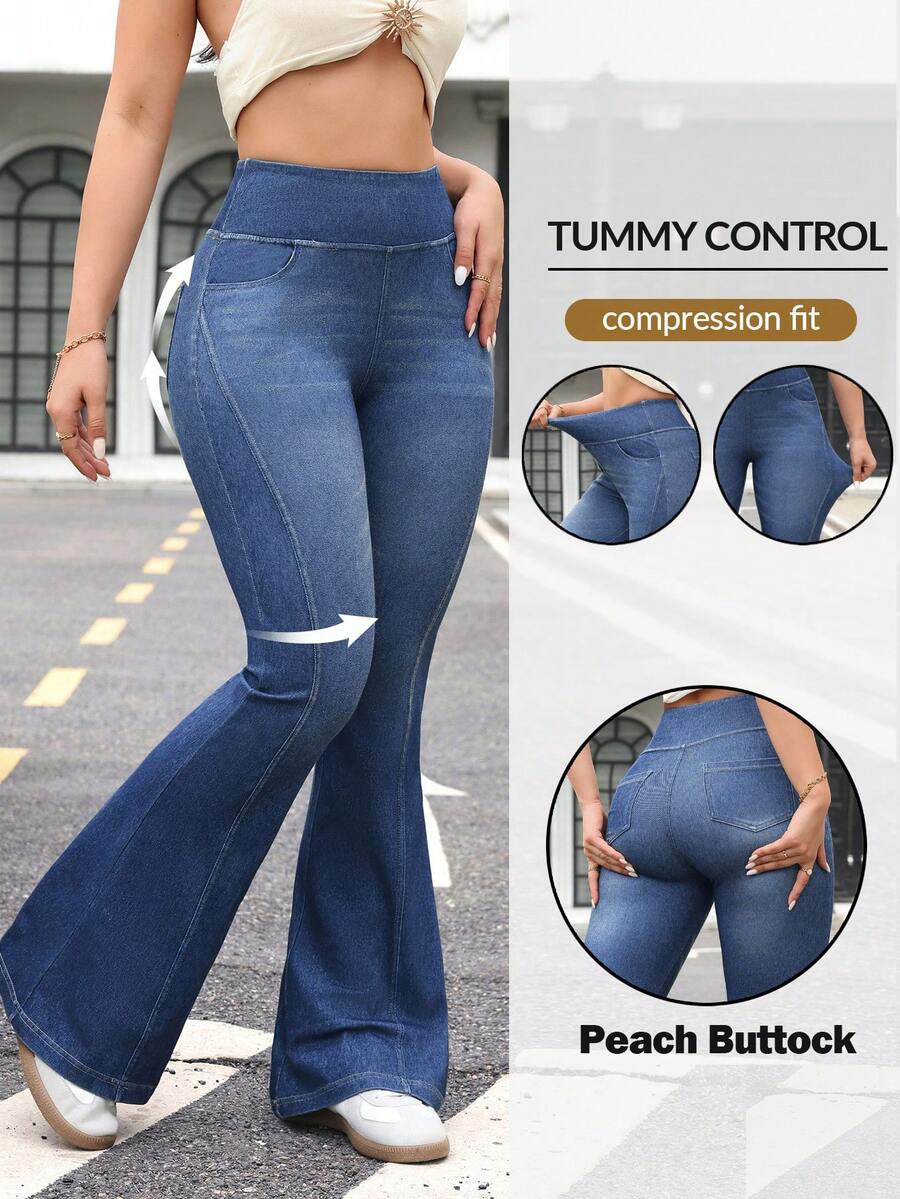 Flexra Women's Casual Everyday Flared Jeans With Pockets - Blue - View 1