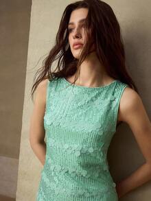 MOTF PREMIUM HEAVY CONTRAST SEQUIN GREEN DRESS - Green - View 6