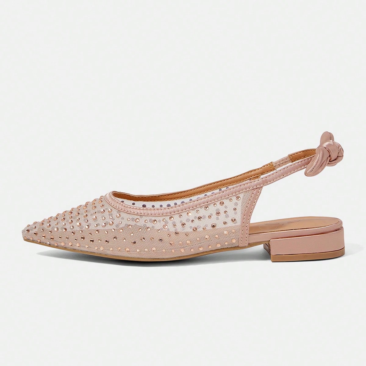 Zapatos de mujer nuevos y de moda con malla francesa, rhinestones puntiagudos y suela plana. Zapatos de tacón con lazo, cómodos, elegantes y versát