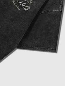 Manfinity EMRG Young Men's Street Style, Minimalist Design Cotton Fabric Short Sleeve T-Shirt With Distressed Wash Effect, Casual And Relaxed Street Style, Suitable For Daily Wear, Leisure, Fashion Outfit, Street Style, Holiday Gift - Black - View 4