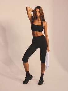 Aralina 休闲运动春夏运动七分裤，正面细节设计，适合度假、沙滩、骑行等场合，黑色 - 黑色 - 查看 2