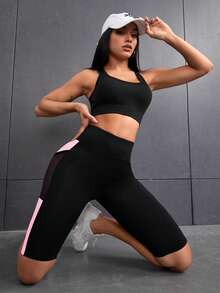 Easithlete Running Mesh Side Phone Pocket Cycling Shorts Gym Shorts Workout Leggings With Pocket Women's High Waist Sports Shorts Ladies Sportswear Yoga Capri Short Yoga Pants Fitness Pants Gym Clothes Women Highwaist - Baby Pink - View 3