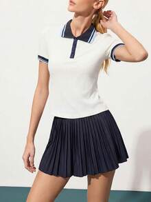 CourtClass Women's Golf Polo Shirt With Striped Collar And Short Sleeves - Multicolor - View 3