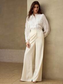 MOTF PREMIUM LACE WHITE MOCK NECK SCALLOP TRIM LANTERN SLEEVE SHIRT - White - View 6