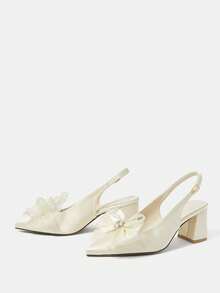 CUCCOO HITCHD Women Shoes Spring. New Pointed Thick Heel High Heel Romantic Elegant White Satin With Pearl Mesh Flower Women's High Heel Shoes Dress Shoes Bridal Shoes Wine Season Sign For Valentine's Day Elegant Versatile - White - View 9