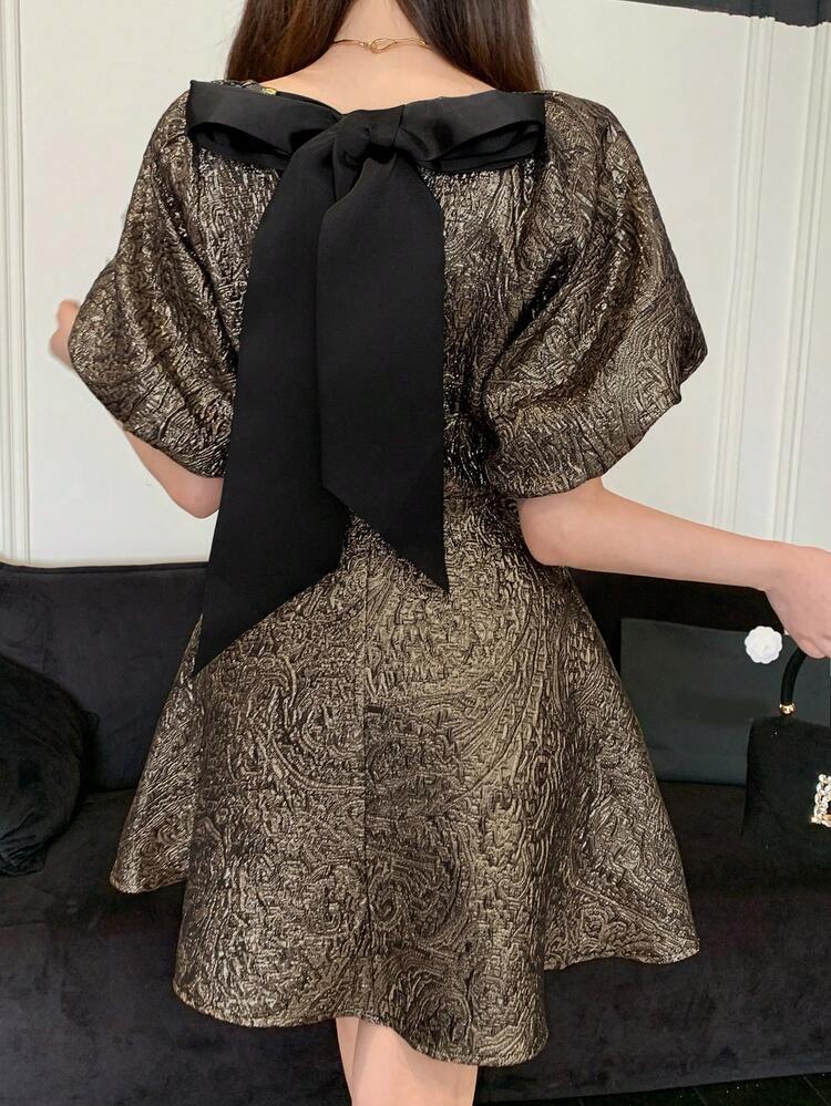 Women's Elegant Shiny Lantern Sleeve Mini Dress, Summer,Wedding Guest Dress Women Sundress