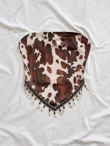 Soleia Damen Urlaubs-Strick-Trägertop mit bedrucktem Patchwork und Perlen-Kette, geeignet für Party, Weihnachten, Date, Nachtclub, Strand, Kreuzfahrt, Nachmittagstee, Bohemian, Boho, Urlaub, Herbst - Verschiedenfarbig - Übersicht 4