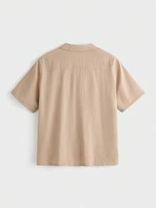 EASEVO 男士加大码字母印花宽松休闲短袖衬衫 - 卡其色 - 查看 7