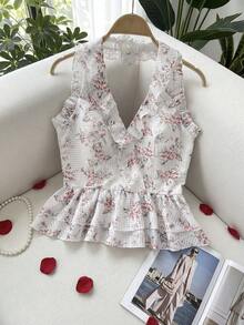 GlowEve Áo hai dây nữ thanh lịch, thời trang, thoải mái, quyến rũ, cổ điển, tối giản, cao cấp, lãng mạn, thích hợp cho kỳ nghỉ, không tay, eo nhún, dáng chữ A, viền bèo nhún, họa tiết hoa in nổi, thiết kế bèo nhún (Họa tiết ngẫu nhiên) - trắng - Xem 6