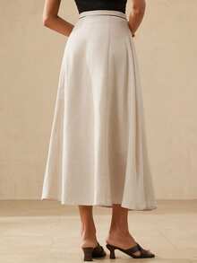 BELROSIE French Elegant & Luxurious Women's Asymmetric Hem Maxi Skirt With Contrast Color Trim And Buckle Decor - Multicolor - View 6
