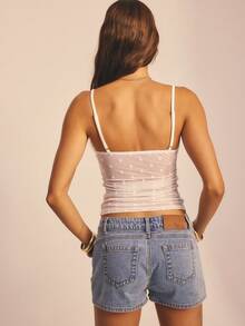 Aralina 波点褶皱细节透视网纱罩衫别致的褶皱设计现代度假装扮女装春夏优雅外出造型春季上衣可爱节日上衣波点 - 杏色 - 查看 4