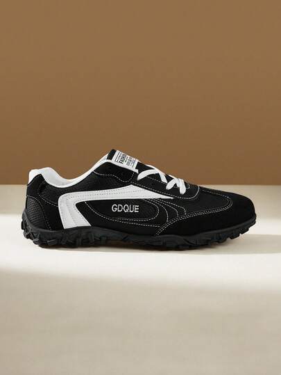 CUCCOO EASI Men's Casual Sports Shoes Lace-Up Flat Shoes, Suede Patchwork Flat Shoes Sneakers, Street Style Fashion Young Campus Style, Comfortable Breathable Durable Sole Easy On/Off Casual Shoes, Office Basic Black/Blue/Yellow