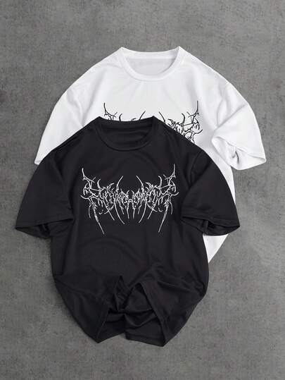 Manfinity ZONE917 2件装男士休闲运动印花圆领短袖T恤