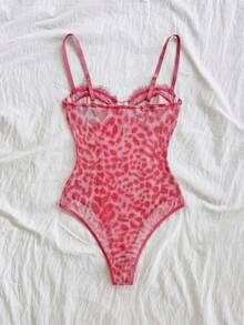 Soleia Áo corset họa tiết da báo viền ren, áo hai dây gợi cảm, thích hợp cho kỳ nghỉ, tiệc tùng, hẹn hò, ngày Valentine, tiệc trà chiều. - Hồng - Xem 2