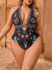 Swim Vcay Áo tắm liền thân cỡ lớn in họa tiết hoa nhiệt đới, thích hợp cho kỳ nghỉ hè ở bãi biển. - Nhiều màu - Xem 4