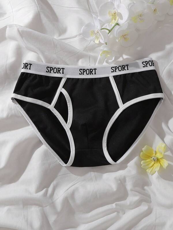 Casual Sports Contrast Color Comfortable Letter Decor Briefs Underwear For Teenage Boys