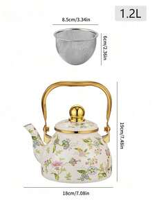 Cirelle Floral Enamel Kettle With Gold Handle – 1.2L /2.5L Stovetop Teapot For Gas Stove, Durable Home Kitchen Essential For Tea & Coffee, Rustic Farmhouse Decor - Multicolor - View 12