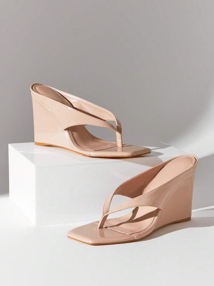 SHUZIA Sandal đế xuồng xỏ ngón thoải mái dành cho nữ - Màu be - Xem 1