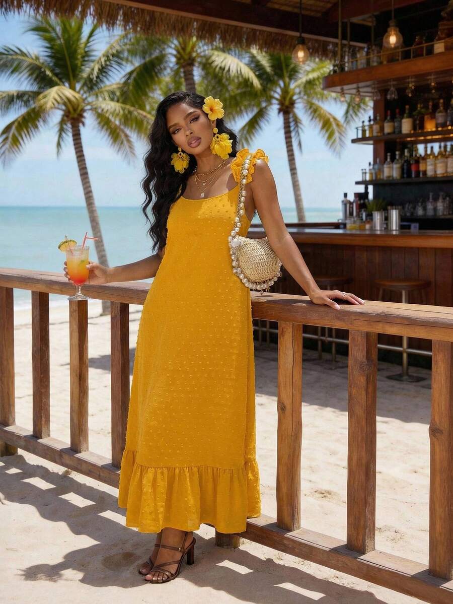 SHEIN Lady 女士度假连衣裙 - 黃色 - 查看 1