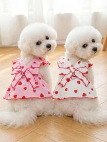 PETSIN 狗狗服装、猫咪服装、动物裙装、宠物春夏新品系列、幼犬连衣裙、公主风百搭连衣裙、条纹印花、小型动物服装、清凉防晒霜 - 彩色 - 查看 2